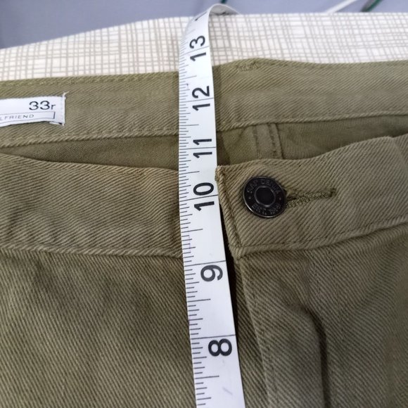 GAP 1969 Distressed Girlfriend Jean Size 33 REG Olive Green Mid Rise 100% Cotton - Picture 12 of 16
